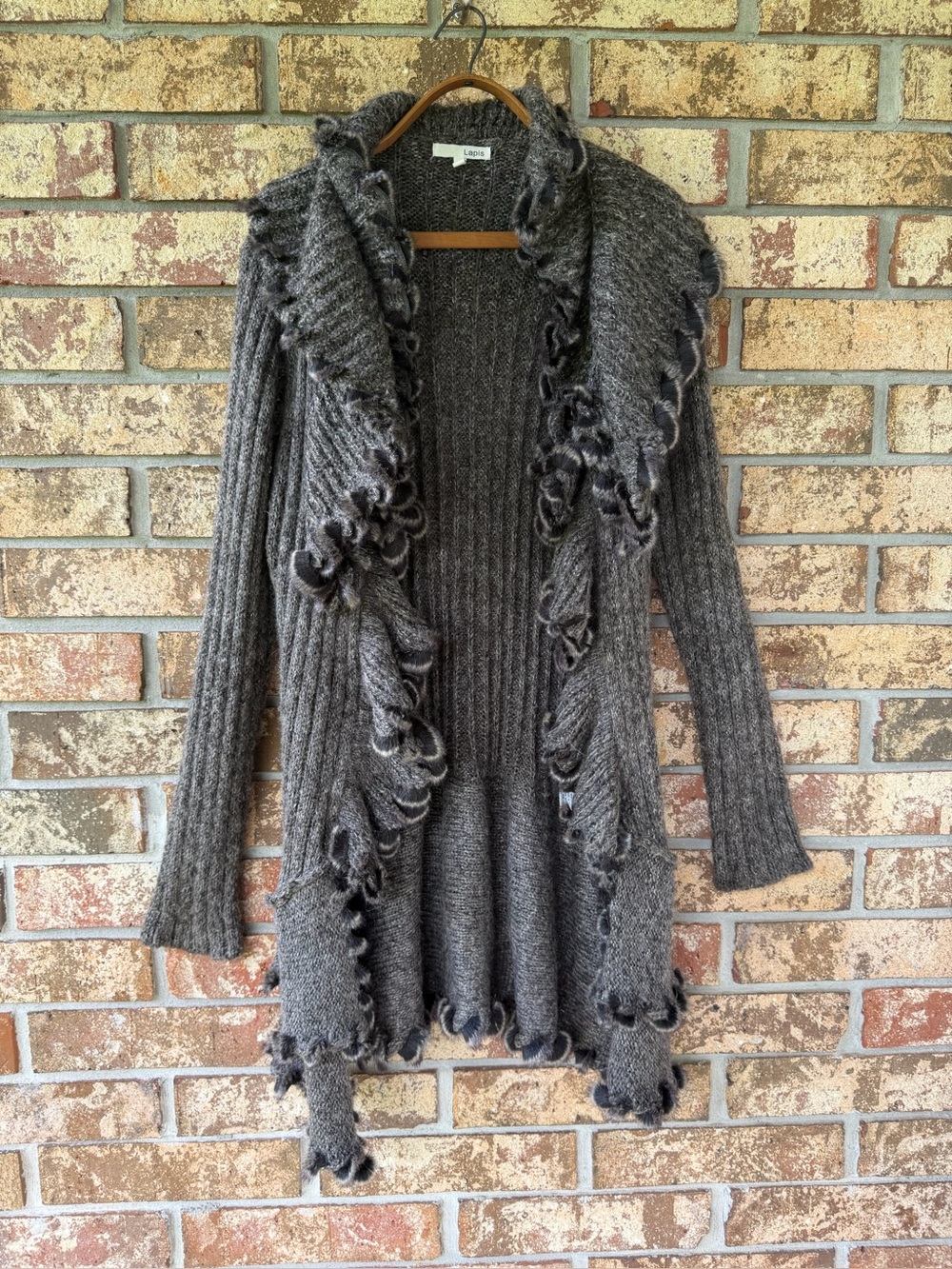 Lapis Open-Front Ruffle Cardigan Sweater Women’s Size Large Gorgeous!